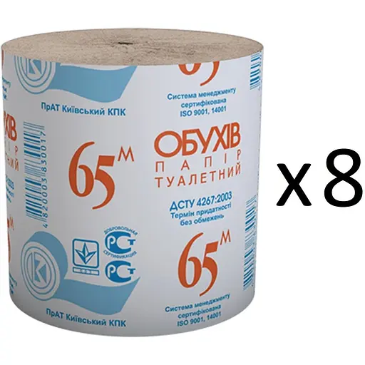 Уцінка. Туалетний папір Обухів, 8 шт. (24294) 