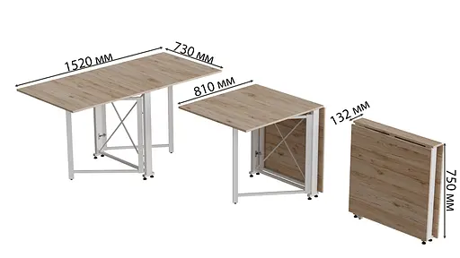 Стіл-книга трансформер Оріон 2 Ferrum-decor 750x1520x730 Білий метал ДСП Дуб Сан-Марино 16 мм (FRD-104591) - фото 7