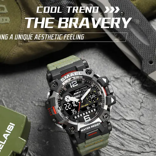 Часы наручные мужские Smael 8072 Army Green (15188) - фото 2