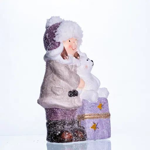 Новорічна фігурка з підсвіткою Дівчинка з ведмежам із фарфору 12×7×20 (см) новорічний декор Yiwu CR-5-5 - фото 4