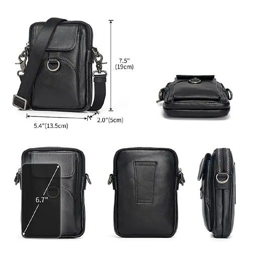 Кожаная сумка через плечо John McDee черная 13.5х19х5 см sum0028283 - фото 2