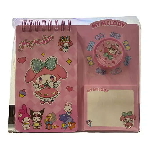 Детский блокнот Мелоди с наклейками, стикерами для записей и держателем для ручки розовый (25-SS197)