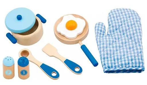 Детский кухонный набор Viga Toys 50115 Игрушечная посуда из дерева Голубая - фото 2