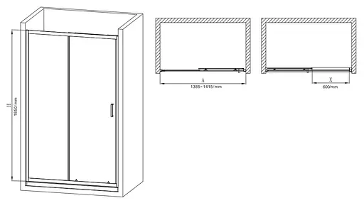 Дверь в нишу Mixxus Premium Diverse SD01-140x185-TR Black прозрачное стекло 5 мм MI6878, универсальная, прозрачная, черный матовый - фото 2