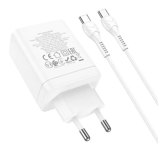 Мережевий зарядний пристрій Hoco N33 USB/2 Type-C PD 35W білий + кабель Type-C to Type-C - фото 4