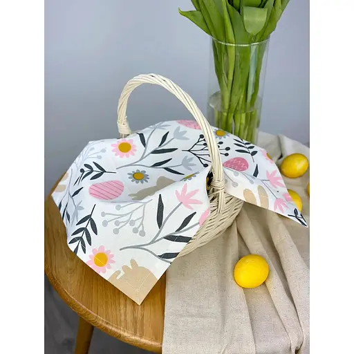 Пасхальное полотенце водоотталкивающее для корзины Пасхальные зайчики 40х30 см Серый