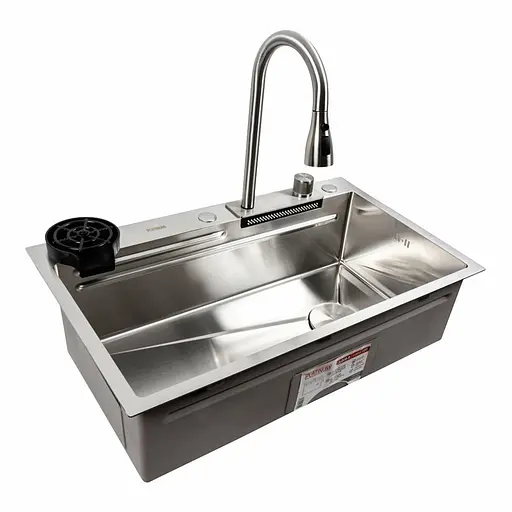 Кухонна мийка нержавійка CM 75x46A Platinum Handmade Водоспад, Нержавіюча сталь - фото 7