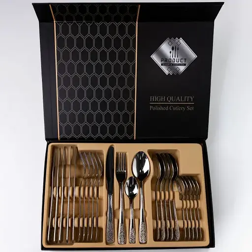 Набор столовых приборов Yiwu из нержавеющей стали на 6 персон 24 предмета столовая ложка вилка нож в подарочной упаковке HP-16978-22 - фото 3