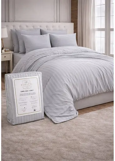 Комплект постельного белья евро с простыней на резинке 180х200+30 см Berratti сатин серый TC303376130