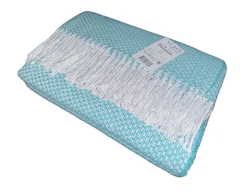 Плед бавовняний Vladi Валенсія Boucle 200х220 біло-м'ятний - фото 1