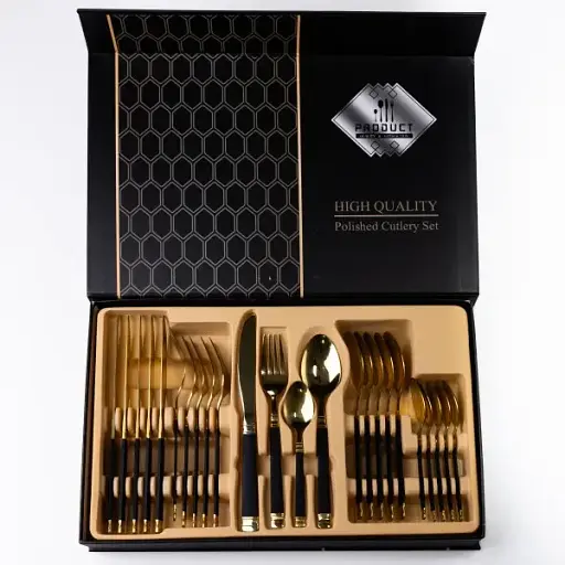 Набор столовых приборов Yiwu из нержавеющей стали на 6 персон 24 предмета столовая вилка ложка нож подарочный кейс HP-16978-27 - фото 3