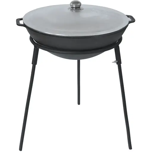 Чавунна сковорода Brizoll WOK з алюмінієвою кришкою 8 л та підставкою - фото 1