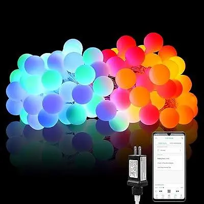 Разноцветная гирлянда LE iLUX Smart RGB Globe String Lights, 33 фута 100 светодиодов, многоцветная, VoiceMusic Sync