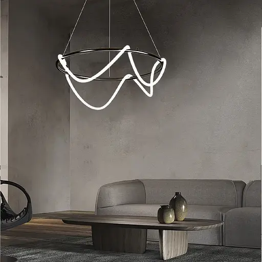 Черная кольцевая люстра с гибкой LED лентой Ø95 см (кольцо 60 см) | Ст. JU 22N-600 BK Line F - фото 1