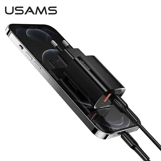 Зарядный адаптер блок сетевой USAMS T35 Fast Charger US-CC121 2 порта 20 Вт черный - фото 3