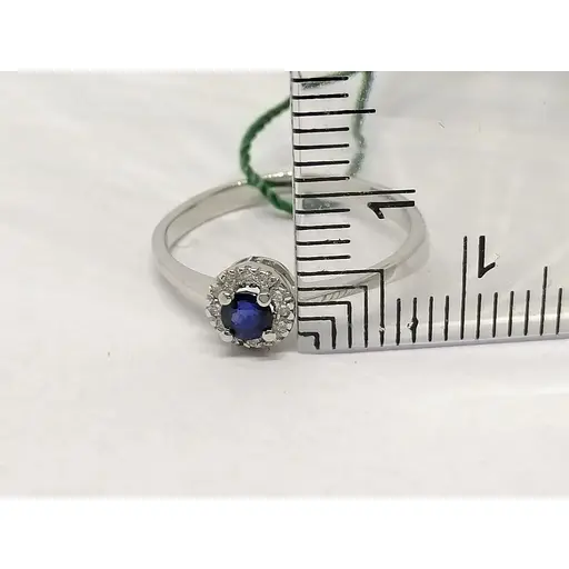 Золоте кільце ЮЗ "Багет" з діамантами і сапфіром. Артикул 15134/1С 17 - фото 4