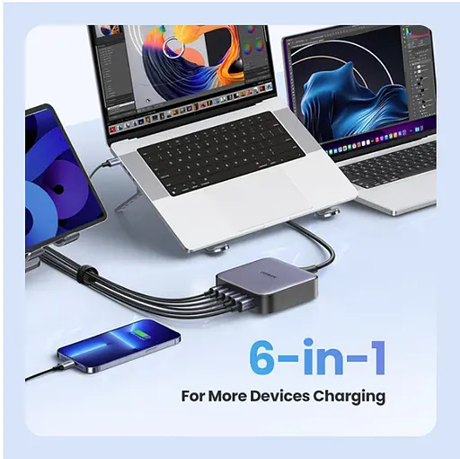 Зарядное устройство 200 ватт максимальное Ugreen CD271 6 портов 2U+4C 200W GaN - фото 7