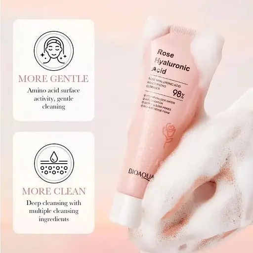 Пінка для вмивання з екстрактом троянди та гіалуроновою кислотою Bioaqua Rose Hyaluronic Acid Cleanser 100 г - фото 2