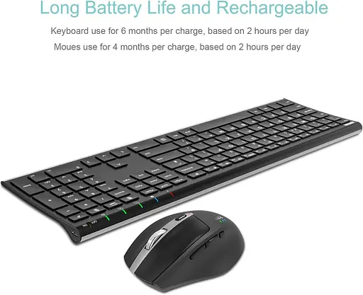 Бездротова клавіатура та миша Arteck 2.4G Комбінована повнорозмірна клавіатура з нержавіючої сталі та ергономічна миша - фото 4