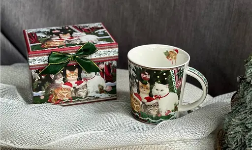 Чашка новорічна BonaDi R33357 Різдвяні коти фарфор у подарунковій коробці 420мл - фото 5