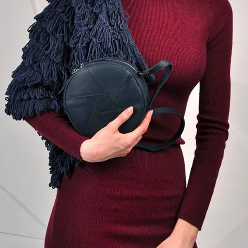 Шкіряна кругла жіноча сумка Бон-Бон синя Crazy Horse - фото 10