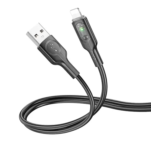 Кабель Hoco U120 з індикатором USB to Lightning 1.2 м чорний - фото 1