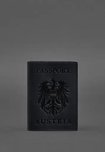 Кожаная обложка для паспорта с австрийским гербом темно-синяя Crazy Horse - фото 2