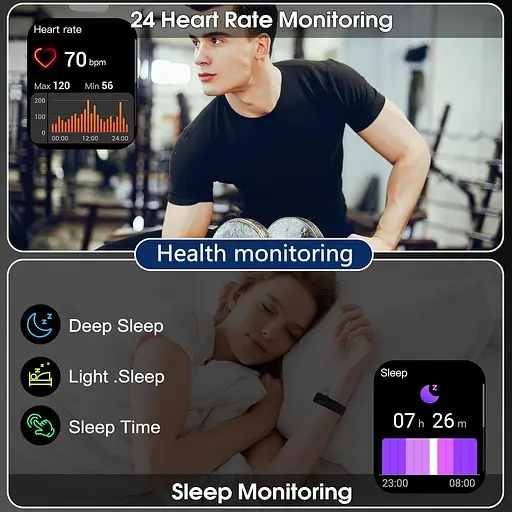 Розумний годинник Puqo для чоловіків і жінок, відповіді/дверей, 1,95-дюймовий фітнес-годинник з монітором швидкості - фото 3