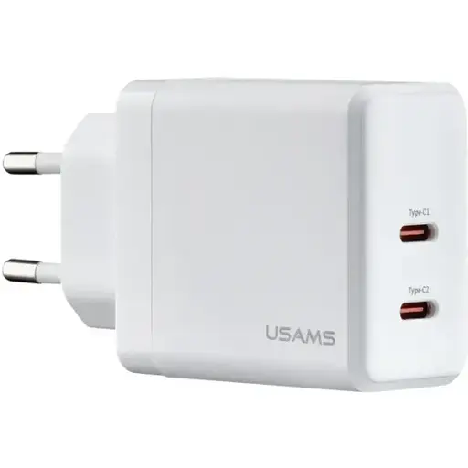 Адаптер блок живлення Зарядний пристрій Usams CC172 T54 40 W Dual Type-C Ports GaN Fast Charger білий - фото 1