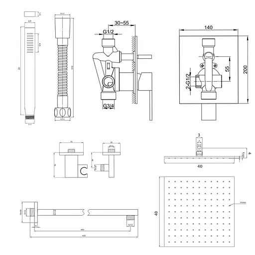 Душова система Kohlman Excelent 40 chrome + BOX прихованого монтажу QW210HQ40, Хром - фото 2