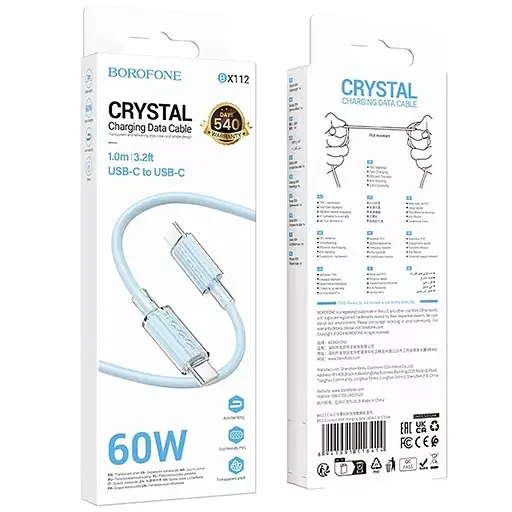 Дата кабель Borofone BX112 Lemon Type-C to Type-C 60W (1m) Blue - фото 6