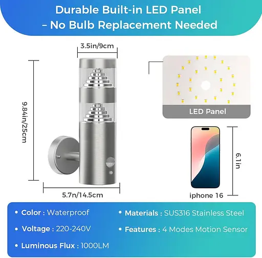 Світлодіодний вуличний настінний світильник NBHANYUAN Lighting з 4-режимним датчиком PIR - фото 4