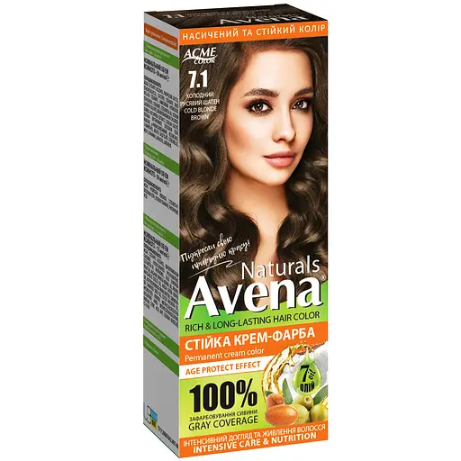 Стійка крем-фарба для волосся Acme Color Avena Naturals 7.1 холодний русявий шатен - фото 1