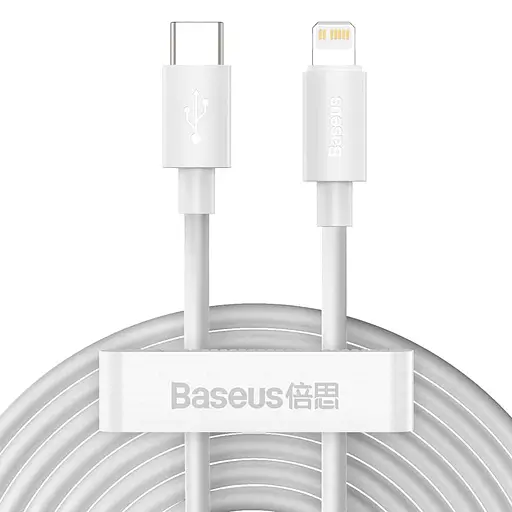 Кабель Baseus Simple Wisdom Data Cable Kit USB to iP PD 20W (2PCS/Set）1.5m White - фото 1
