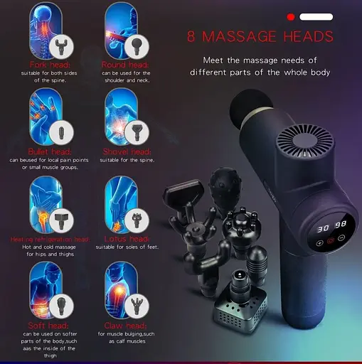 Ударний перкусійний масажер Massage Gun MG03-T (8 насадок + кейс) 2600 мАг 30 режимів - фото 4