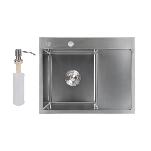 Кухонная мойка интегрированная Lidz Handmade H6350R крыло справа (LDH6350BRUR45587) Brushed Steel 3,0/1,0 мм, Нержавеющая сталь - фото 1