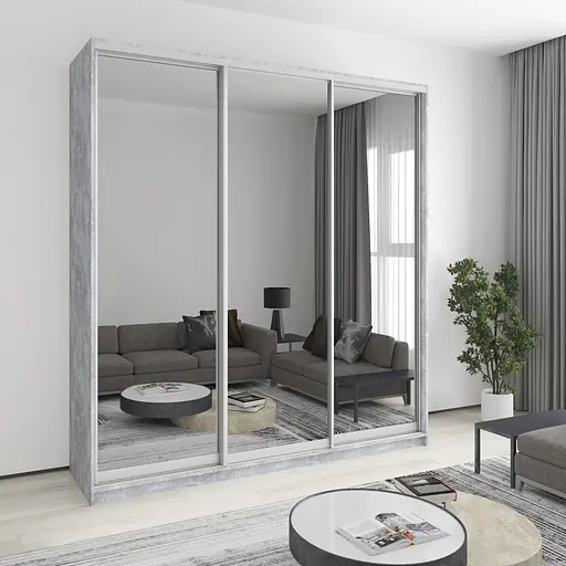 Шафа-купе тридверна MebelStar Комбо AL 3 Дзеркала 220x60x240 см Бетон (MBS-2224)