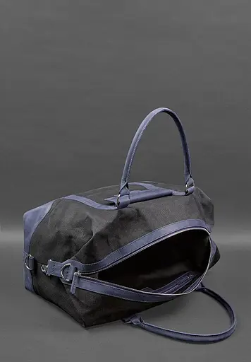 Дорожная сумка из конваса и натуральной кожи Crazy Horse темно-синяя - фото 6