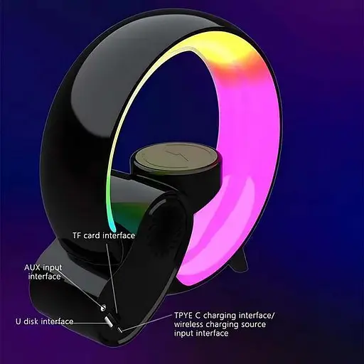 Настільна смарт лампа-нічник з бездротовою зарядкою та Bluetooth-колонкою G-Smart HM-2309 7в1 (Чорна) - фото 2