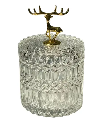Конфетница Olens 8030-386 Золотой олень стекло с фацетированным дизайном 490 мл Прозрачный - фото 1