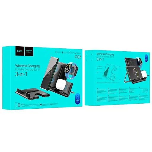 Зарядка Qi Hoco Flash folding 3-in-1 Wireless Fast Charger CQ2 (Sam Watch/phone/earphone, 15wqi, 27w Type-C) - фото 2