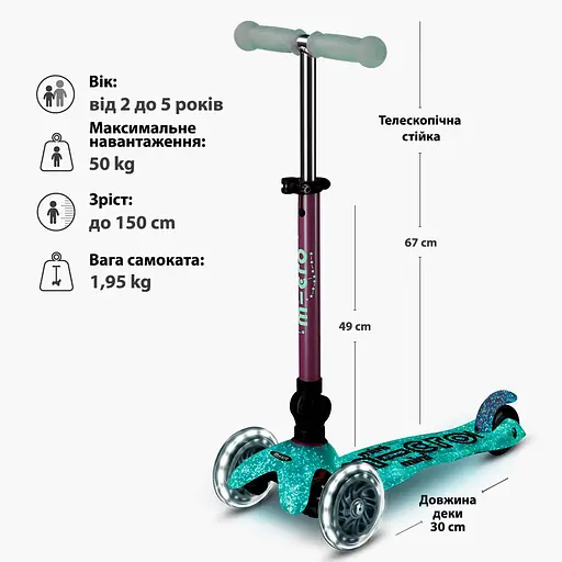 Самокат Micro Mini Deluxe Foldable Orion Glow LED Рожевий (MMD373) - фото 6