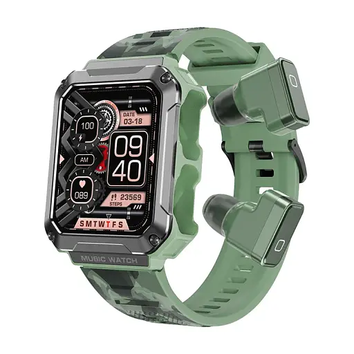 Смарт-годинник з навушниками LEMFO T93 силіконовий ремінець Black Green (16343) - фото 2