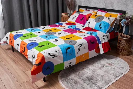 Комплект постільної білизни Moon&Star Бязь Gold Люкс Cat Brawlers King Size 220x240 наволочки 4х50х70 - фото 1