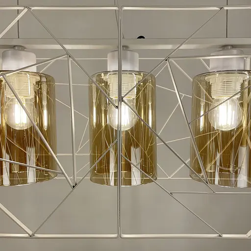 Світильник Лофт у білому корпусі на 3 янтарних плафони | Арт. 12120/3 WT+AM | Line F - фото 3