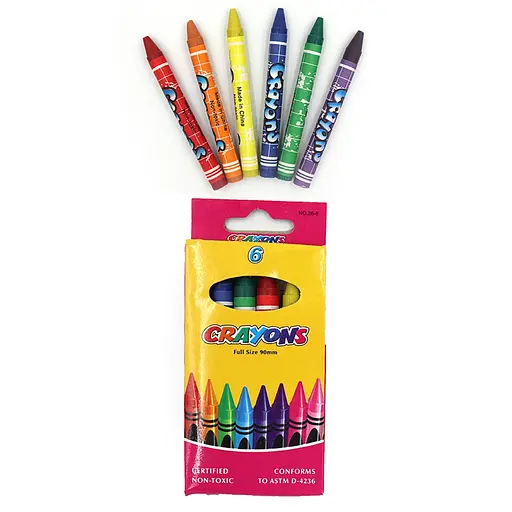 Мел восковой Crayons, 6 цветов, 0.9 мм, с этикеткой