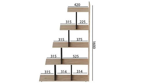 Этажерка Ferrum-decor Стелла 1600x1020x300 Черный металл ДСП Дуб Сан-Марино (FRD-103464) - фото 4