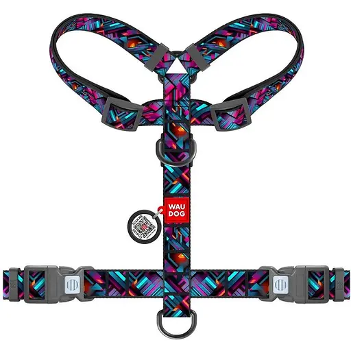 Шлея для собак Waudog Nylon анатомічна H-подібна з QR-паспортом, малюнок "Нескінченні світи", пластиковий фастекс, M - фото 2