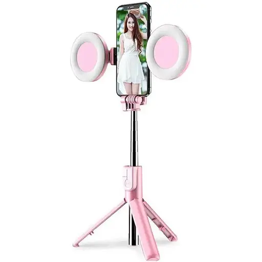 Монопод селфи Bluetooth Monopod Tripod с двумя Led кольцами - фото 1