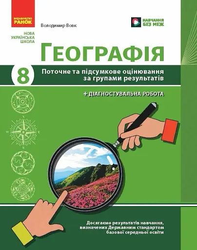 Географія. 8 клас. Поточне та підсумкове оцінювання за групами результатів + діагностувальна робота